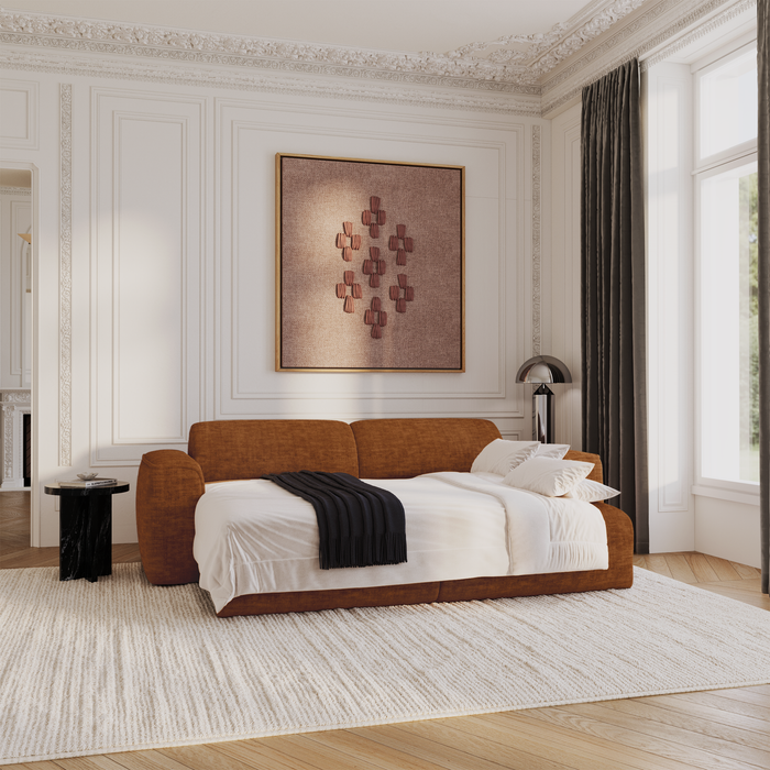 4-zits slaapbank in bruin, gestructureerd fluweel