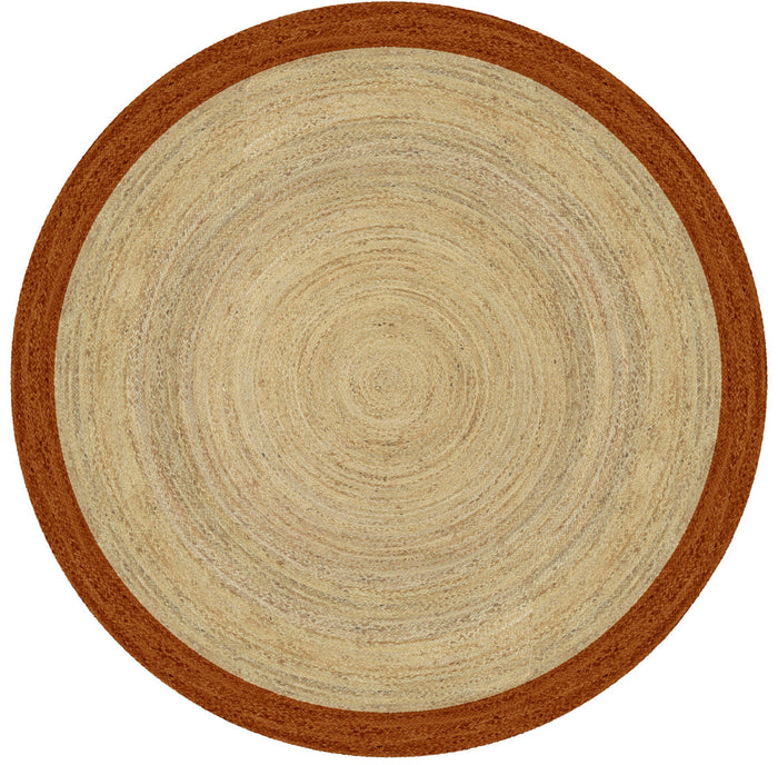 Mrcarpet Rond jute vloerkleed naturel|roest|bruin met rand 240cm