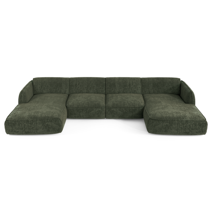 7-zits panoramabank in olijfgroen geweven fluweel