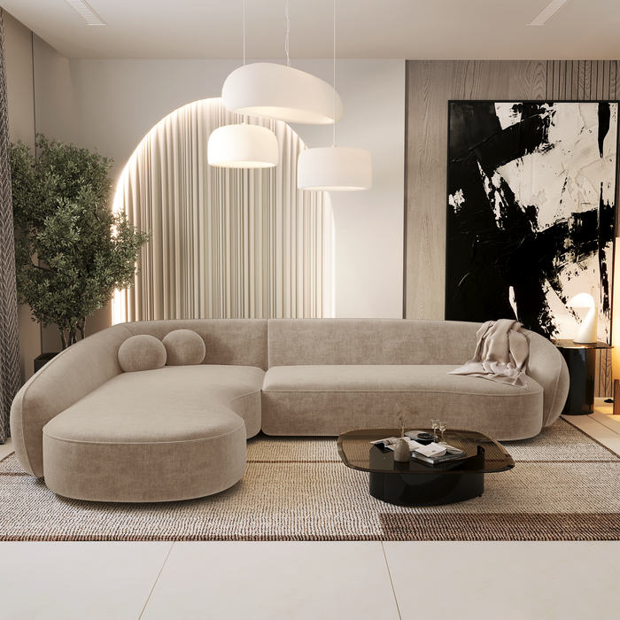 Hoekbank links in geweven stof, soft touch taupe 290cm