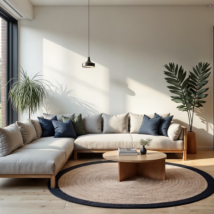 Mrcarpet Rond jute vloerkleed Naturel|antraciet 200cm