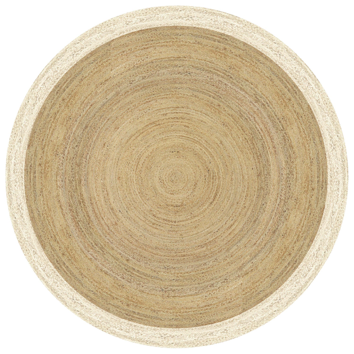 Mrcarpet Rond jute vloerkleed naturel|wit met rand 240cm