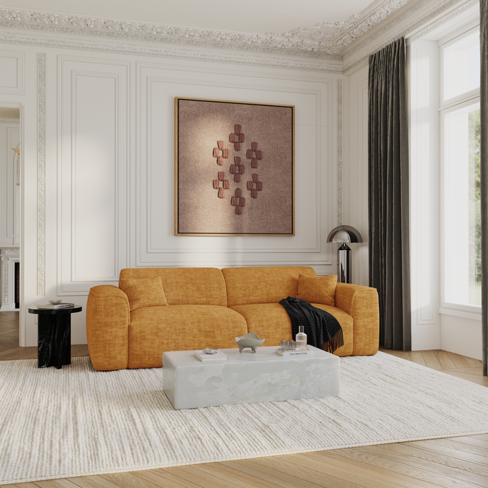 4-zits slaapbank in getextureerd mosterdkleurig fluweel