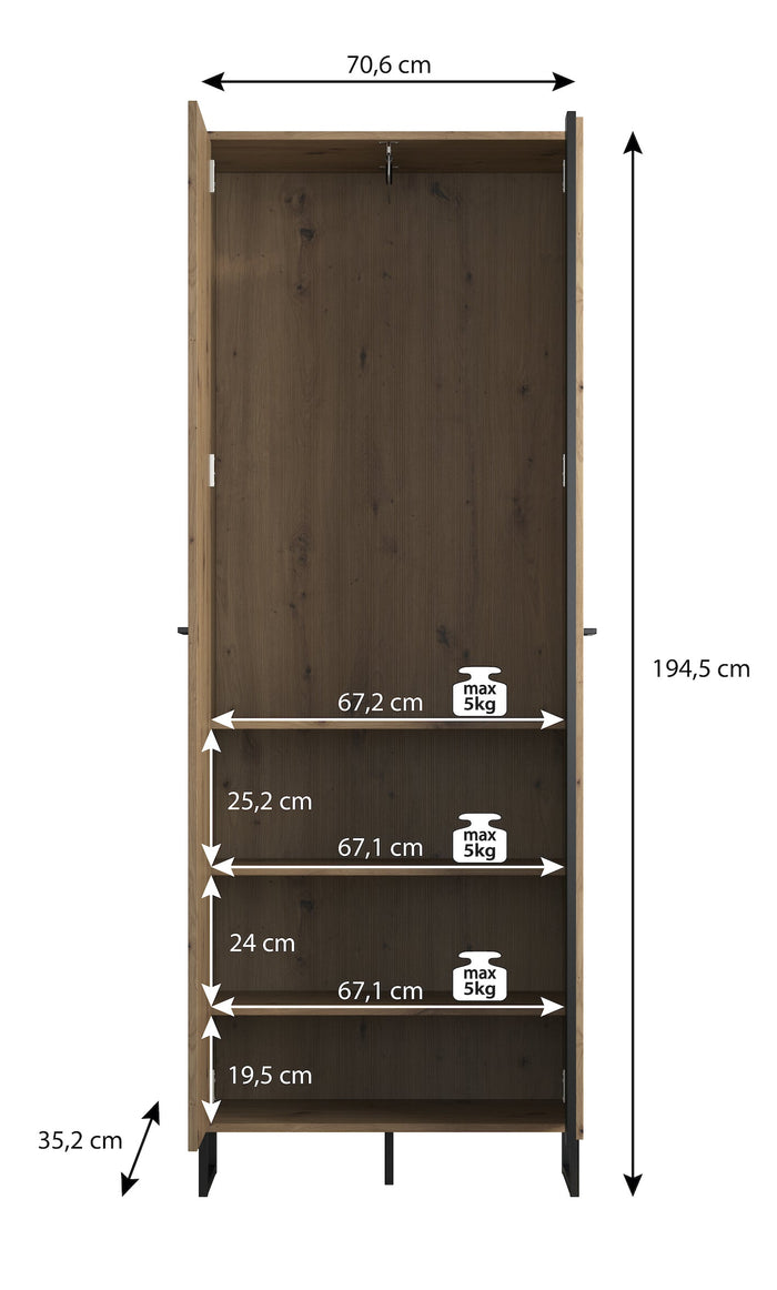 Meubella - Halkast Saturn - Eiken - Zwart - 71 cm