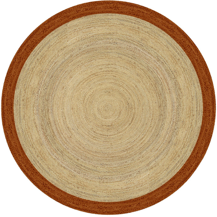 Mrcarpet Rond jute vloerkleed naturel|roest|bruin met rand 160cm
