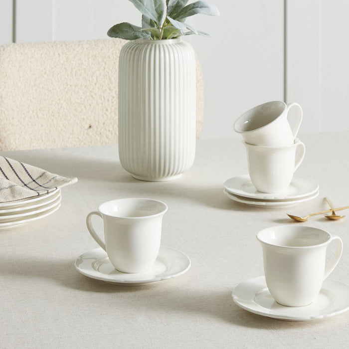 Beliani - ELDERBERRY - Kop en schotel set van 8 - Wit - Porselein