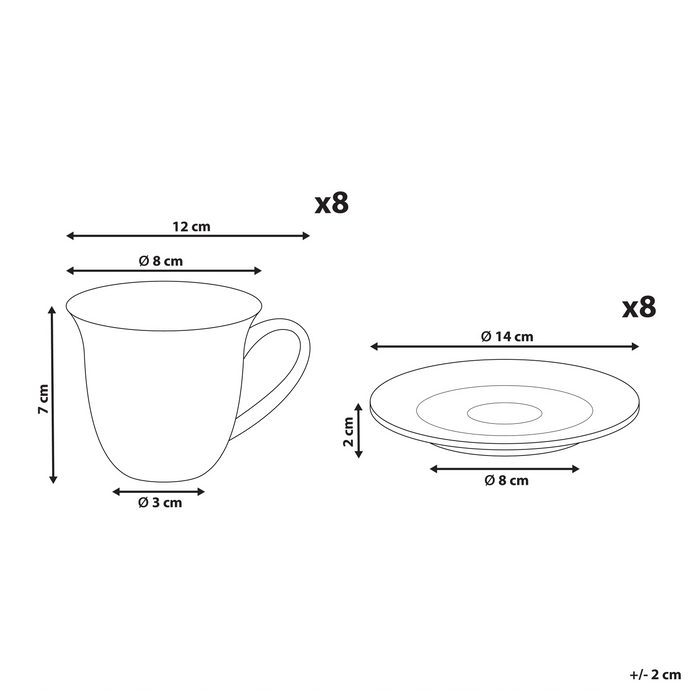 Beliani - ELDERBERRY - Kop en schotel set van 8 - Wit - Porselein
