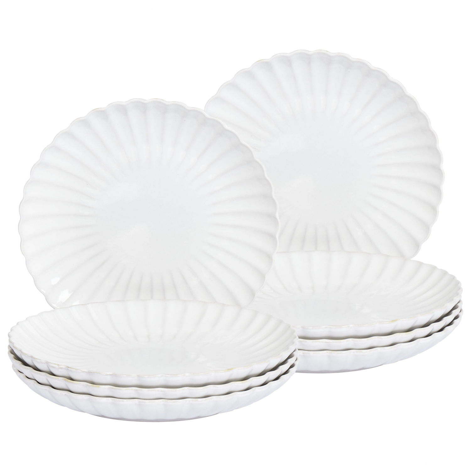 Beliani - NETTLE - Dinerborden set van 8 - Wit - Steengoed