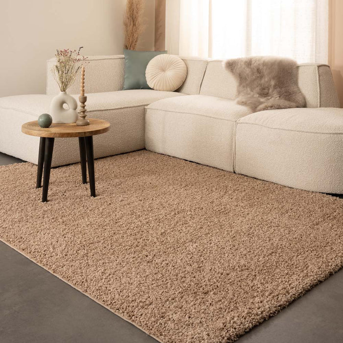 Tapeso Hoogpolig vloerkleed shaggy Trend effen - beige - 80x150 cm