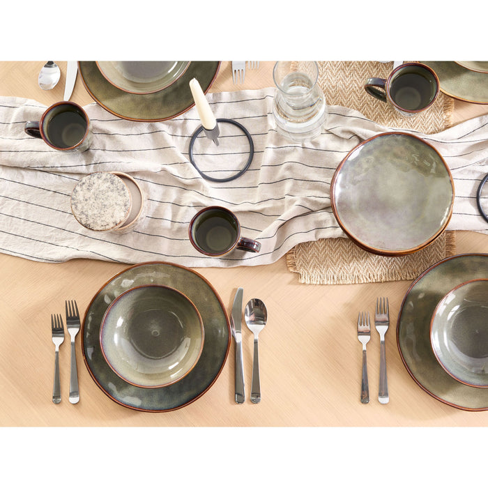 Beliani - THYME - Diepe borden set van 8 - Donkergroen - Steengoed