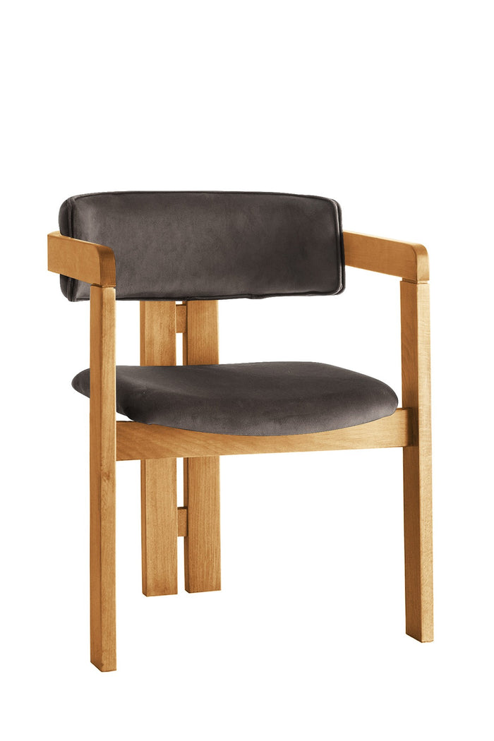Giga Meubel - Eetkamerstoel Naturel - Antraciet|Velvet - Cozy
