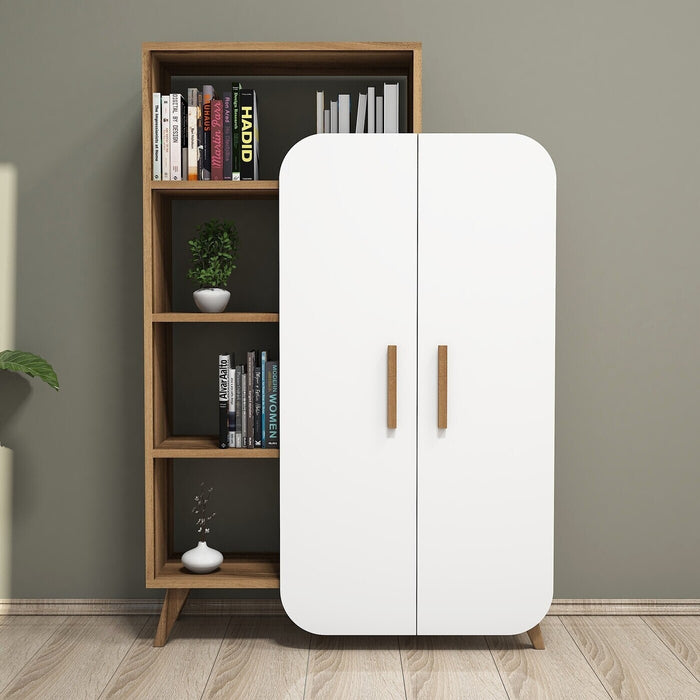 Giga Meubel - Boekenkast Walnoot|Wit Hout - 90x32x132cm - Form