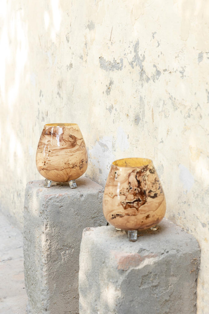 PTMD Windlicht Jamillia - 19x19x21 cm - Glas - Bruin