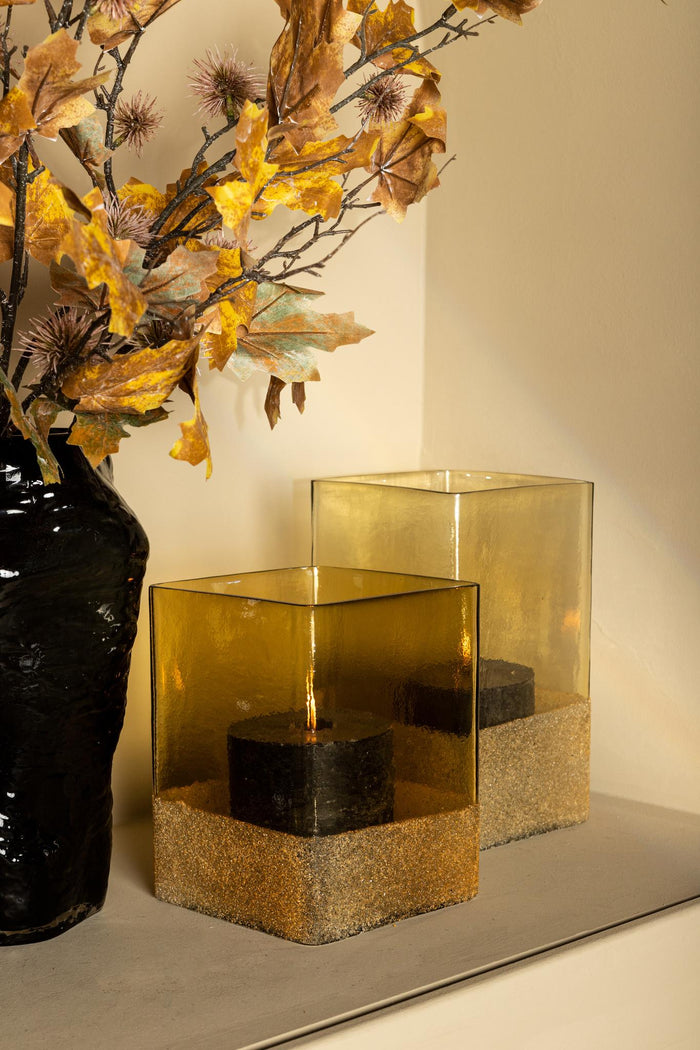 PTMD Windlicht Waya - 15x15x25 cm - Glas - Champagne