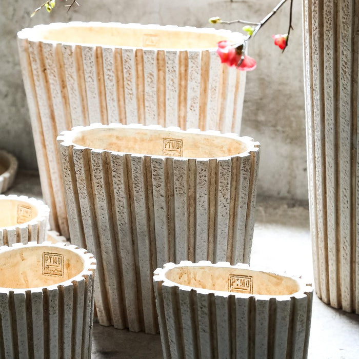 PTMD Marijus Cream Oval Cement Pot Ribbed L