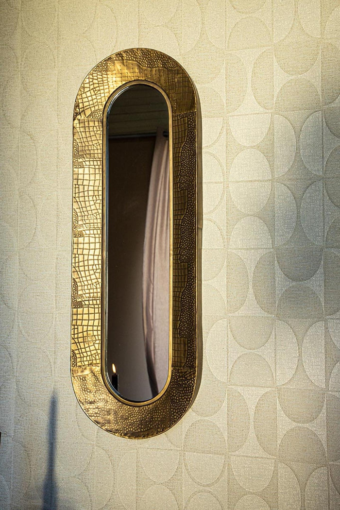 PTMD Darcio Gold thick iron croco print mirror oval