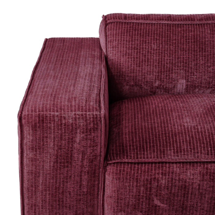 by fonQ Chunky Hoekbank met Chaise Longue Links - Rib - Wijnrood