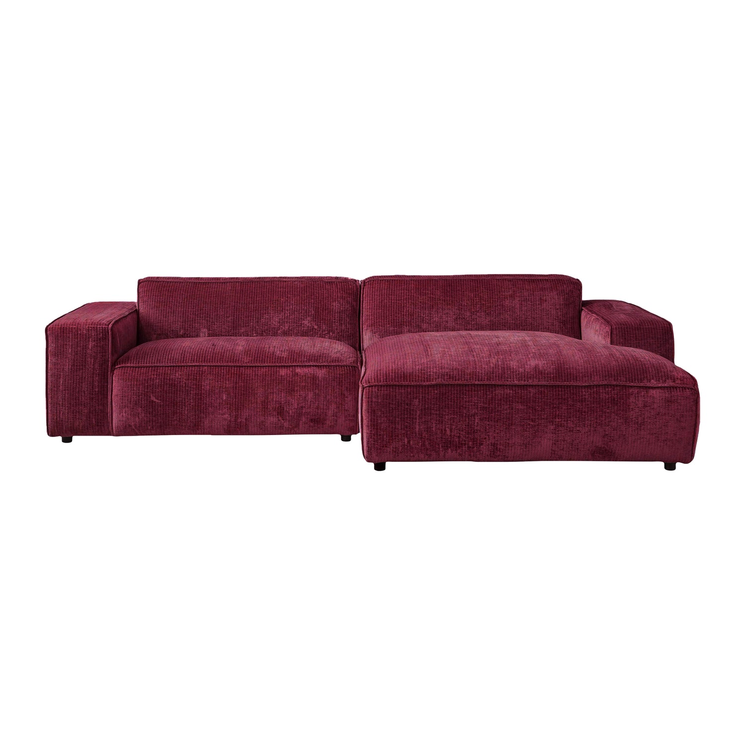 by fonQ Chunky Hoekbank met Chaise Longue Rechts - Rib - Wijnrood