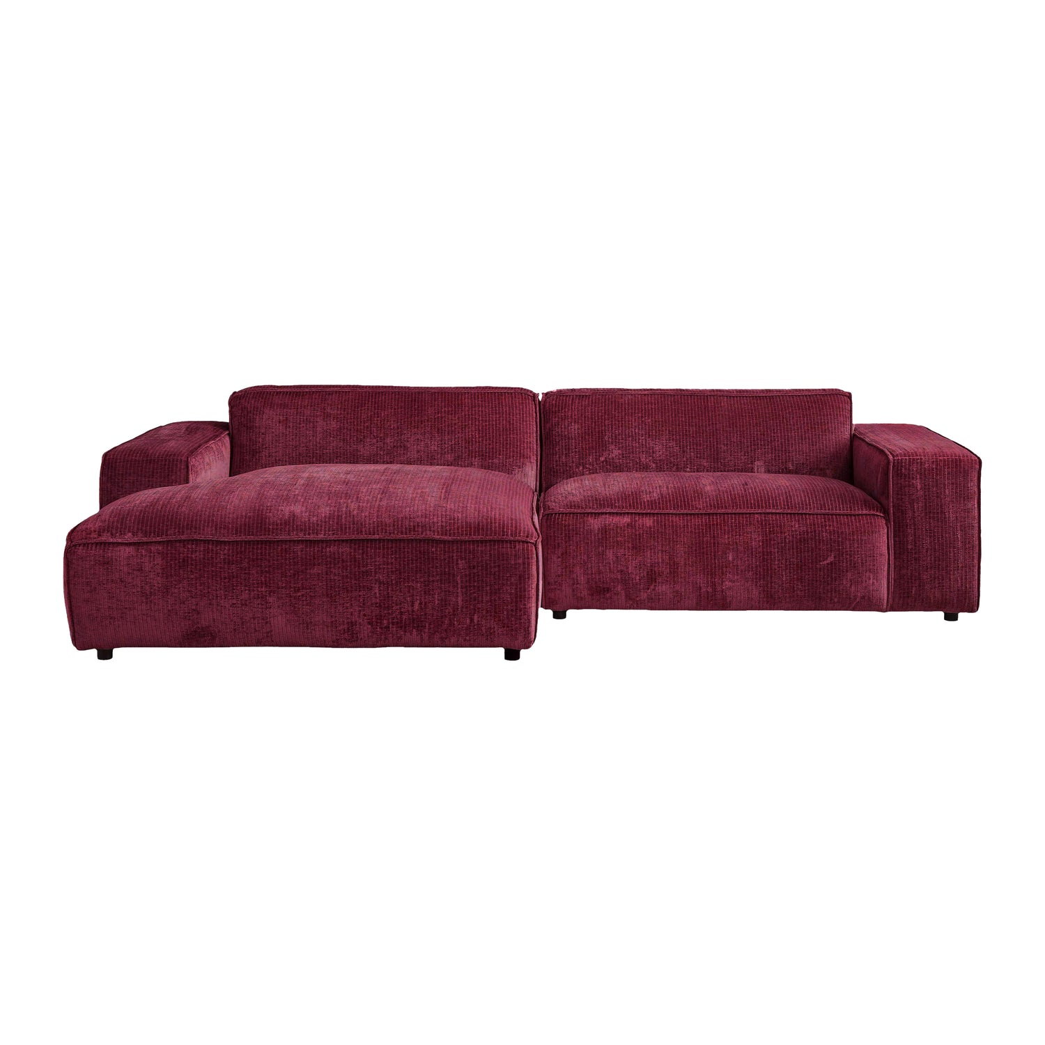 by fonQ Chunky Hoekbank met Chaise Longue Links - Rib - Wijnrood
