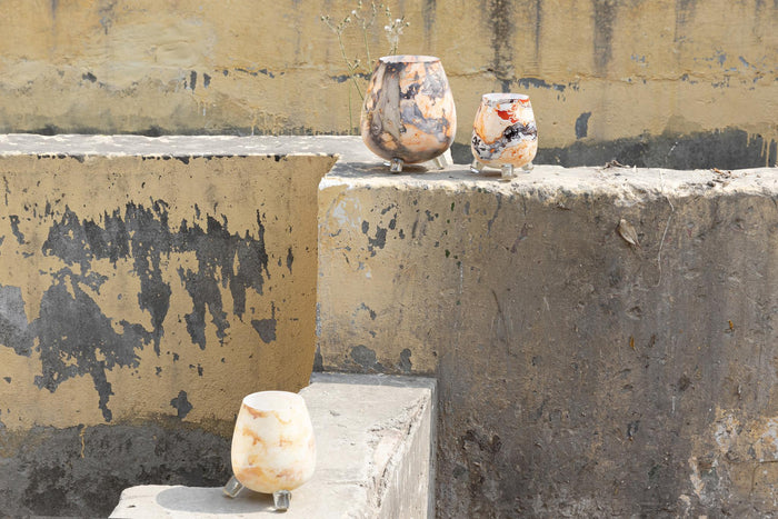 PTMD Windlicht Jamillia - 17x17x19 cm - Glas - Geel