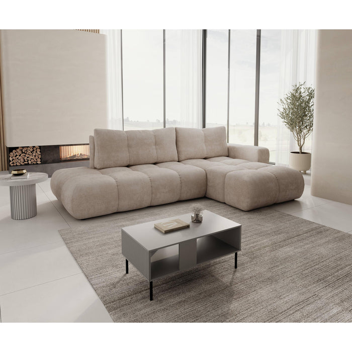 by fonQ Charme Hoekbank Rechts  met Slaapfunctie - Chenille - Lichtbeige