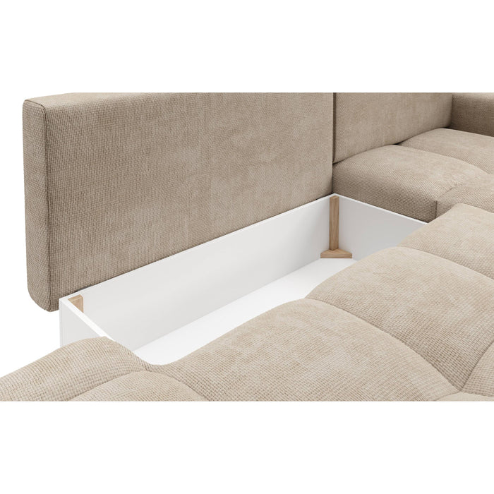 by fonQ Charme Hoekbank Rechts  met Slaapfunctie - Chenille - Lichtbeige