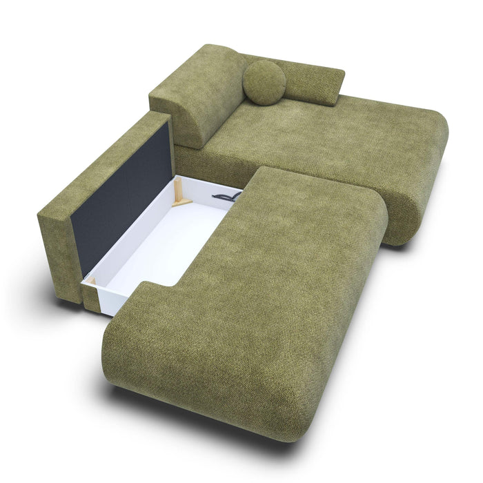 by fonQ Wisp Hoekbank met Chaise Longue Rechts met Slaapfunctie - Chenille - Olijfgroen