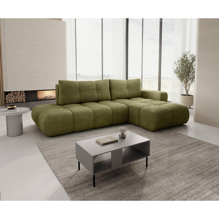 by fonQ Charme Hoekbank Rechts  met Slaapfunctie - Chenille - Olijfgroen