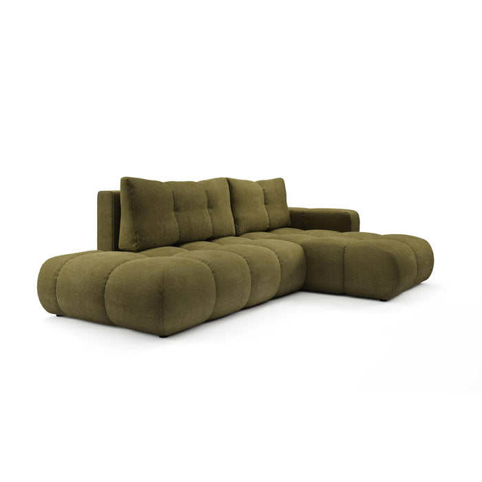 by fonQ Charme Hoekbank Rechts  met Slaapfunctie - Chenille - Olijfgroen