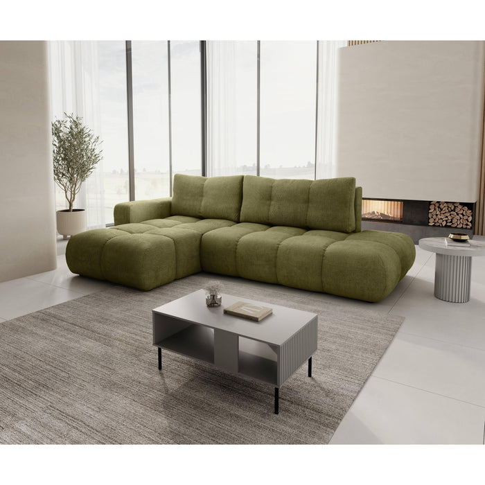 by fonQ Charme Hoekbank Links  met Slaapfunctie - Chenille - Olijfgroen