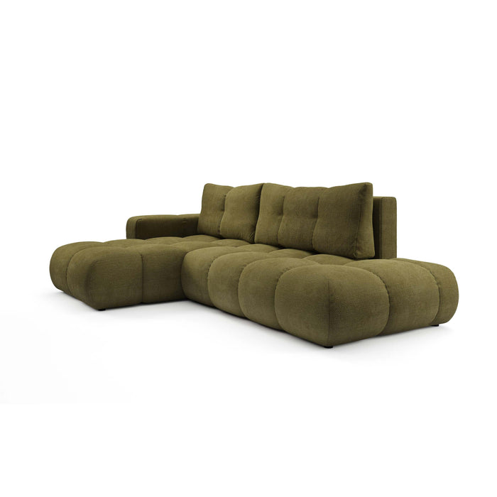 by fonQ Charme Hoekbank Links  met Slaapfunctie - Chenille - Olijfgroen