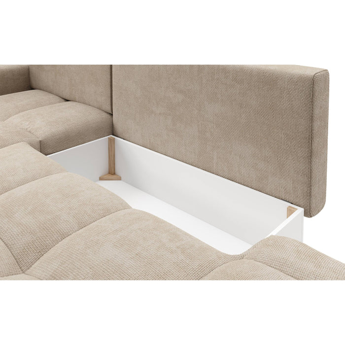 by fonQ Charme Hoekbank Links  met Slaapfunctie - Chenille - Lichtbeige