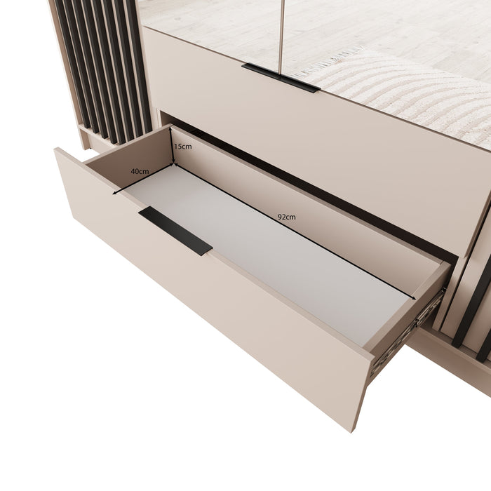 Meubella - Kledingkast Nairobi - Beige - Zwart - 206 cm - met spiegel