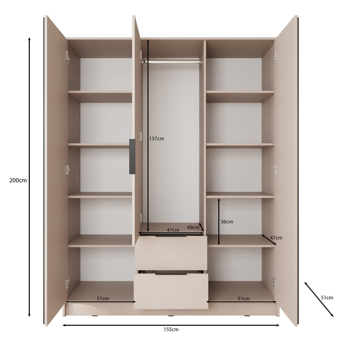 Meubella - Kledingkast Nairobi - Beige - Zwart - 155 cm