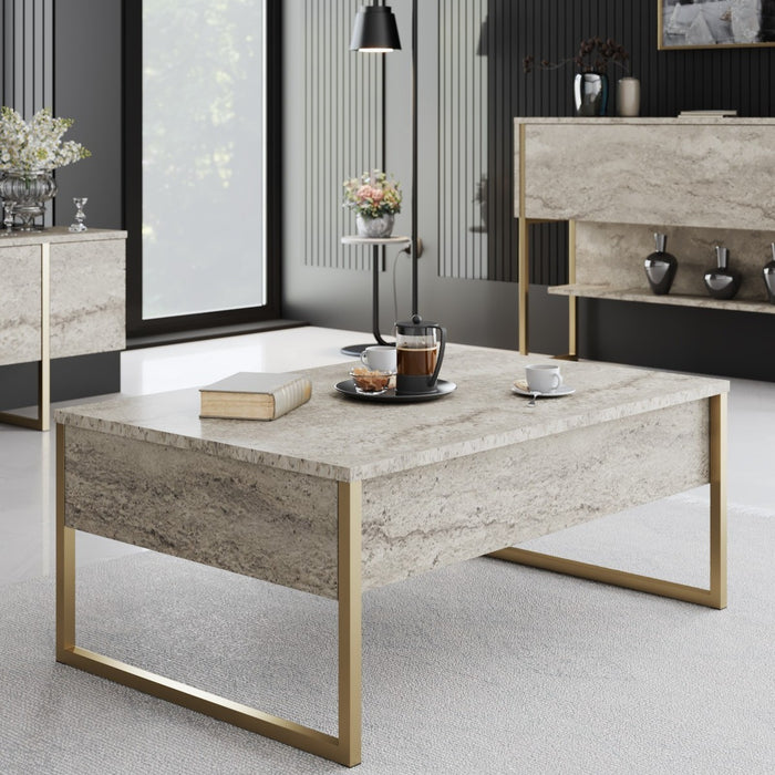Giga Meubel - Salontafel Travertinlook|Goud - 90x60x40cm - Luxe