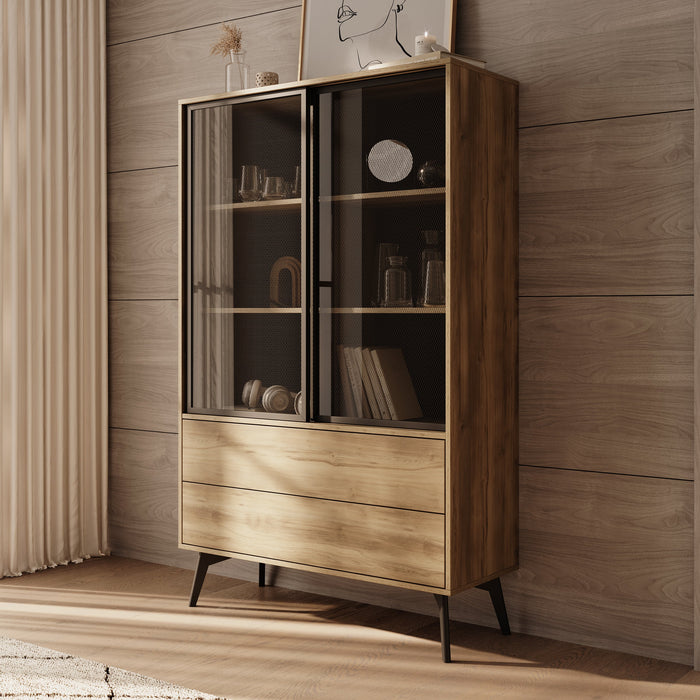 Meubella - Spa - Vitrinekast - Eiken - 100x39x165 cm