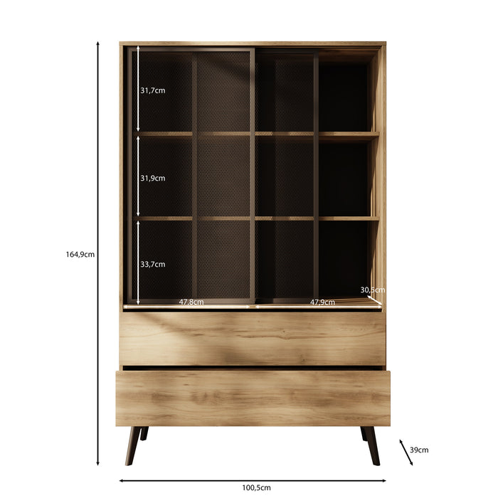 Meubella - Spa - Vitrinekast - Eiken - 100x39x165 cm