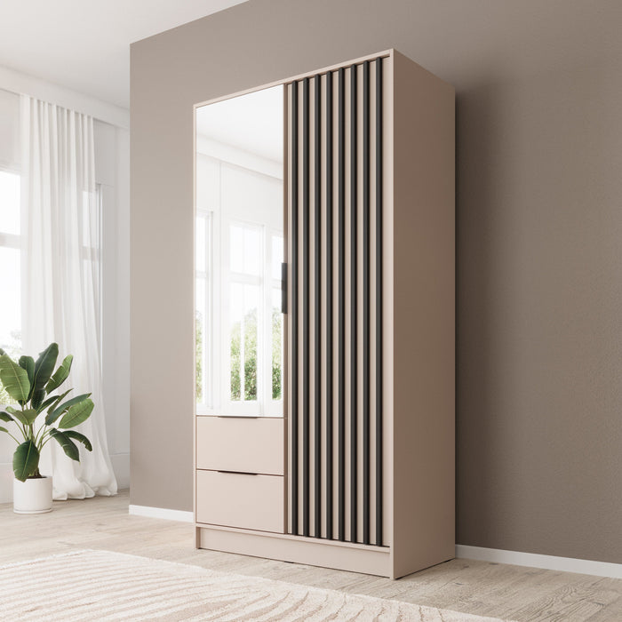 Meubella - Kledingkast Nairobi - Beige - Zwart - 105 cm - met spiegel