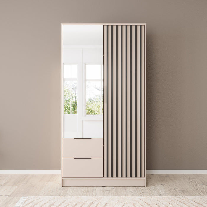 Meubella - Kledingkast Nairobi - Beige - Zwart - 105 cm - met spiegel