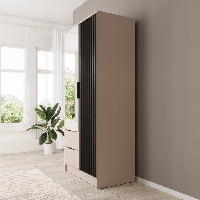 Meubella - Kledingkast Nairobi - Beige - Zwart - 105 cm - met spiegel