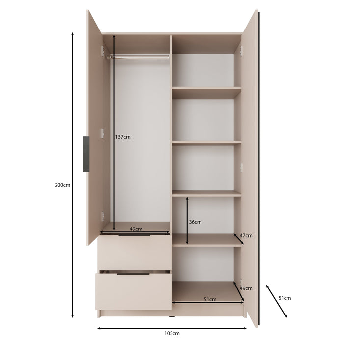 Meubella - Kledingkast Nairobi - Beige - Zwart - 105 cm - met spiegel