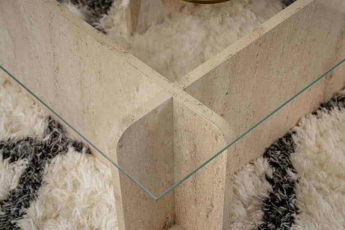 Giga Meubel - Salontafel Glas|Travertinlook - 105x65x30cm - Flavio