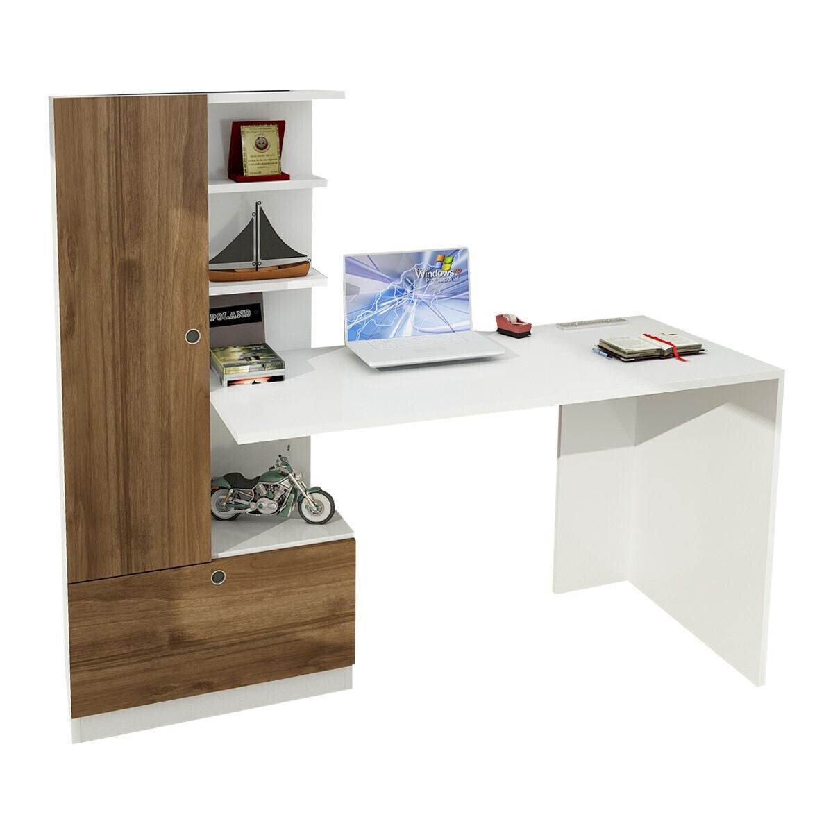 Giga Meubel - Bureau Wit|Walnoot - 149,5x61,8x120cm - Domingos