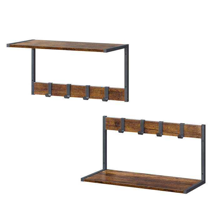 ACAZA Kapstok - Wandplank - Wandrek - Set van 2 - 4 Verwijderbare Haken - 50 x 24 x 26.5 cm - Vintage Bruin