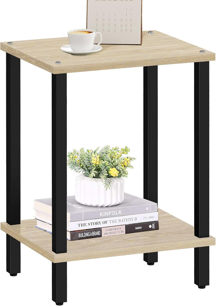 ACAZA Bijzettafel - Tafeltje - Warme eik - 38 x 30 x 55 cm (L x B x H) - Nachtkastje - Tafel Industrieel - Banktafel - Bijzettafels - Bijzettafel warme eik - Bijzettafel hout - Houten Bijzettafel