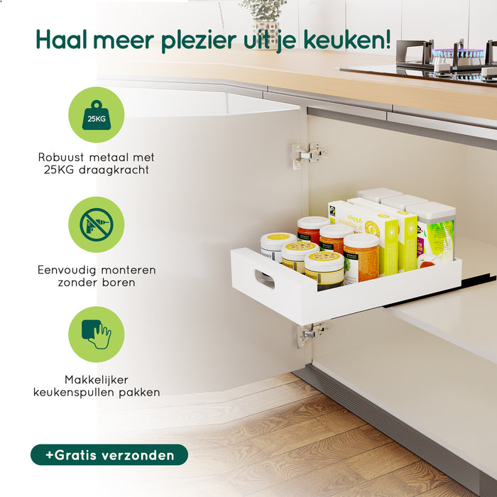 XIVADA Keukenkast organizer - Schuiflade  - Aluminium - 35 cm - Wit