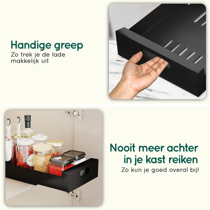 XIVADA Keukenkast organizer - Schuiflade  - Aluminium - 25 cm - Zwart