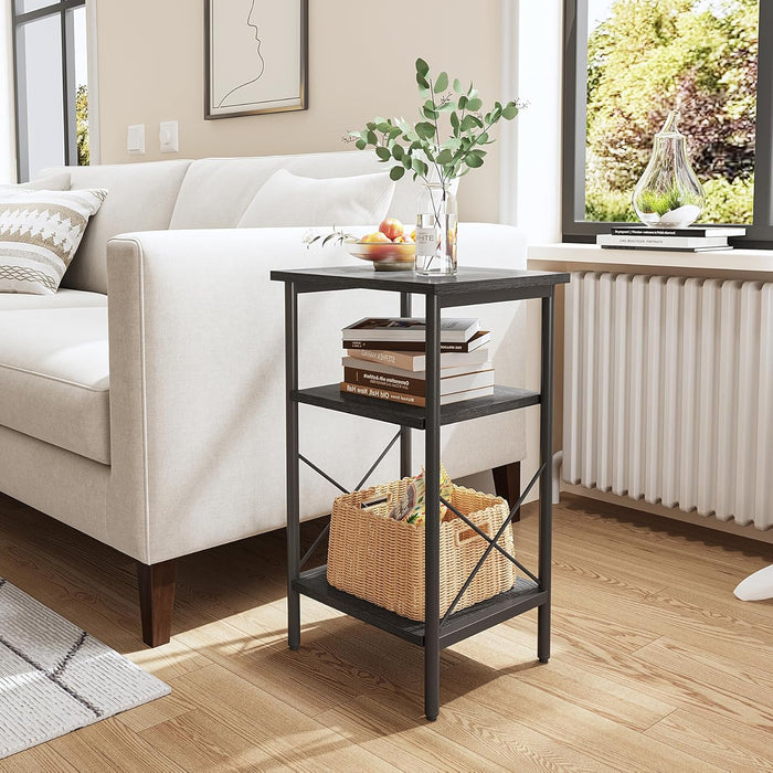 ACAZA Bijzettafel - Tafeltje - Zwart - 34 x 30 x 60 cm (L x B x H) - Nachtkastje - Tafel Industrieel - Banktafel - Bijzettafels - Bijzettafel zwart - Bijzettafel hout - Houten Bijzettafel