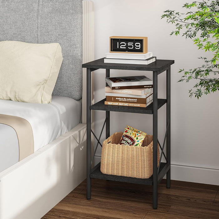 ACAZA Bijzettafel - Tafeltje - Zwart - 34 x 30 x 60 cm (L x B x H) - Nachtkastje - Tafel Industrieel - Banktafel - Bijzettafels - Bijzettafel zwart - Bijzettafel hout - Houten Bijzettafel