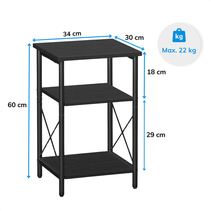 ACAZA Bijzettafel - Tafeltje - Zwart - 34 x 30 x 60 cm (L x B x H) - Nachtkastje - Tafel Industrieel - Banktafel - Bijzettafels - Bijzettafel zwart - Bijzettafel hout - Houten Bijzettafel
